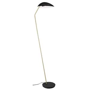 Lindmoor 8.45 in. W x 63.50 in. H Black/Brushed Brass 1-Light Standard Floor Lamp with Black/White Metal Dome Shade