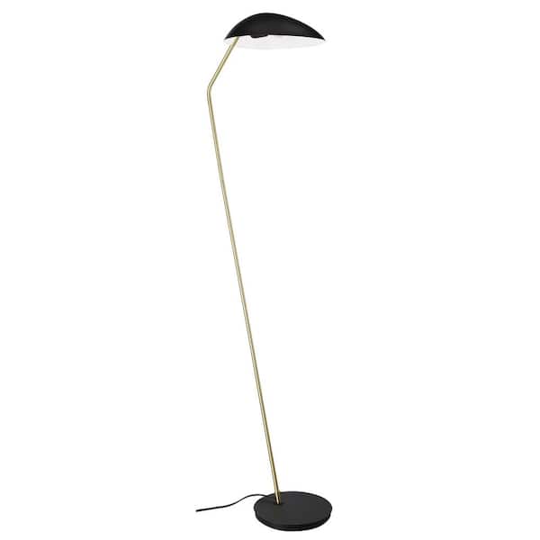 Eglo Lindmoor 8.45 in. W x 63.50 in. H Black/Brushed Brass 1-Light Standard Floor Lamp with Black/White Metal Dome Shade