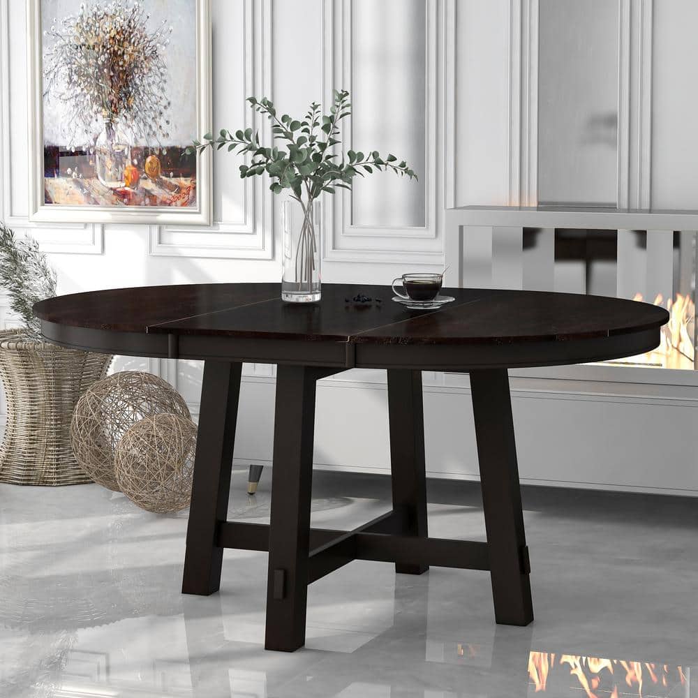 Espresso Wood Round Extendable Farmhouse Dining Table