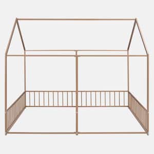 Gold Metal Frame Twin Size House Platform Beds, 2-Shared Beds