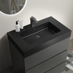 30 in. Single Sink Freestanding Gray Bath Vanity with Black Solid Surface Top Unassembled without Drain and Faucet