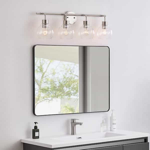 30.5 in. 4-light Brushed Nickel Modern Indoor Vanity Light with Globe Glass Shades