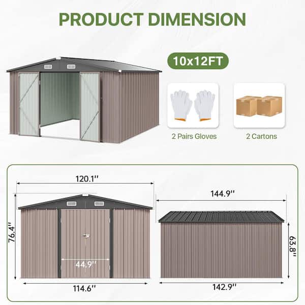 Sizzim 10 ft. W x 12 ft. D Metal Storage Shed with Double