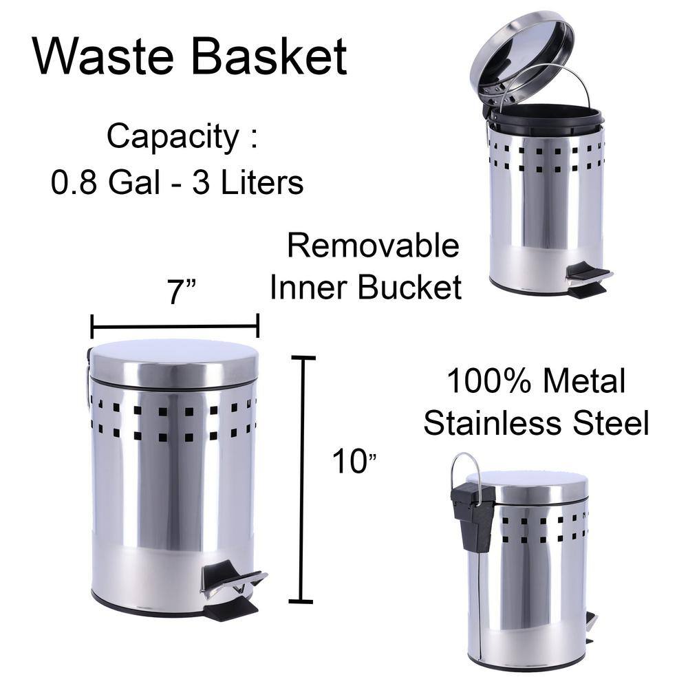 Silver Stainless Steel Round Pedal Bathroom Trash Can