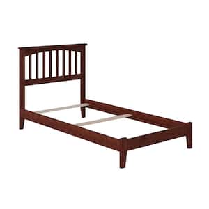 Mission Walnut Solid Wood Twin Extra Long Traditional Panel Bed with Open Footboard and Attachable Turbo Device Charger
