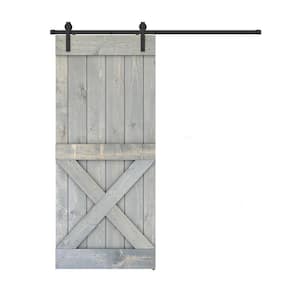 30 in. x 84 in. Fully Set Up Weather Grey Finished Pine Wood Sliding Barn Door with Hardware Kit
