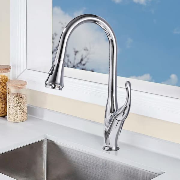 18.3 in. High-arch Single Handle Stainless Steel 360 ° Spout Swive Pull Down Sprayer Kitchen Faucet in Chrome