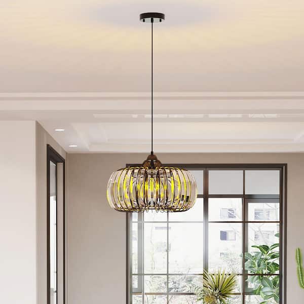 FIRHOT 1-Light Pumpkin Matte Black Crystal Chandelier Fixture for Living Room, Bedroom