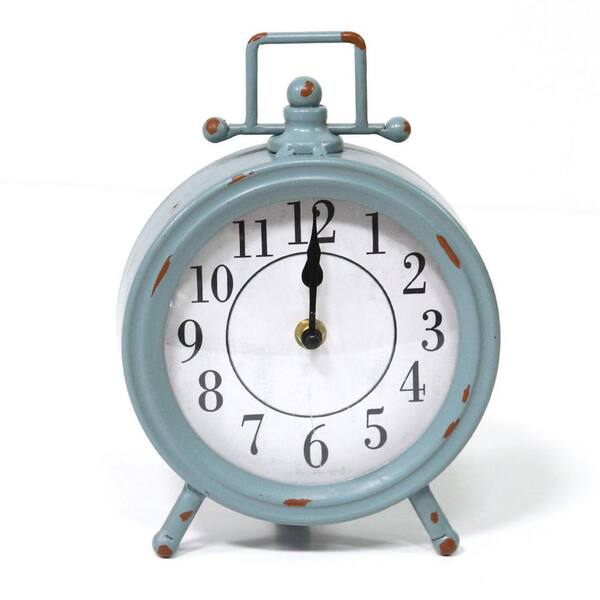 HomeRoots Victoria Abstract Vintage Blue Metal Table Clock