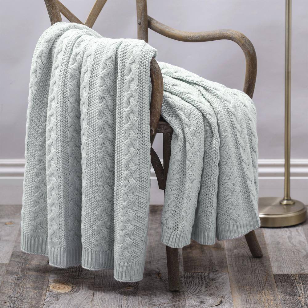 Eucalyptus Scented Light Gray Acrylic Cable Knit Throw Blanket
