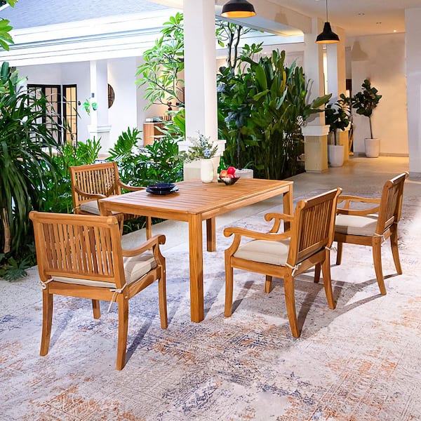Cambridge Casual Cambridge Casual Mosko 5-Piece Teak Wood Outdoor Dining Set with Beige Cushion