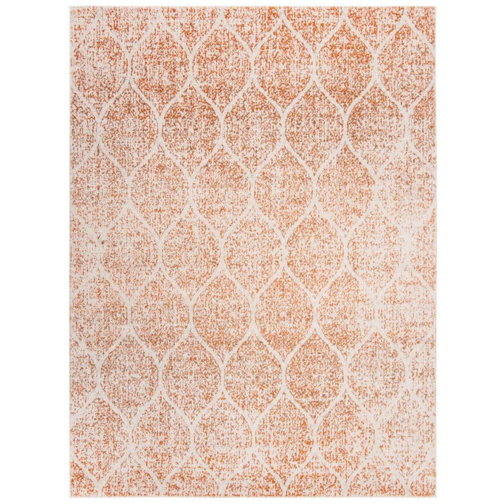 Cream/Orange Easy-Care Synthetic 9' x 12' Area Rug