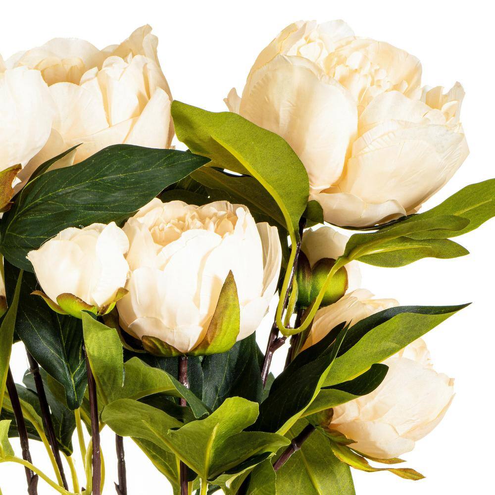 23" Beige Artificial Peony Spray with Green Leaves