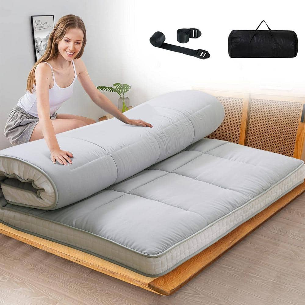 BOZTIY Japanese Floor Mattress 4 in Polyester Fill Tatami Mat Sleeping Pad Foldable Roll Up Mattress Queen Gray I1327138 GY QUEEN 1 The Home