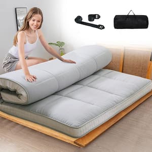 Japanese Floor Mattress 4 in, Polyester Fill Tatami Mat Sleeping Pad Foldable Roll Up Mattress, Queen, Gray