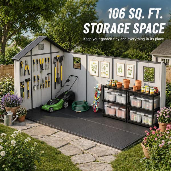 BIGLADE 8 ft. W x 15 ft. D Resin Storage Shed with Double Doors