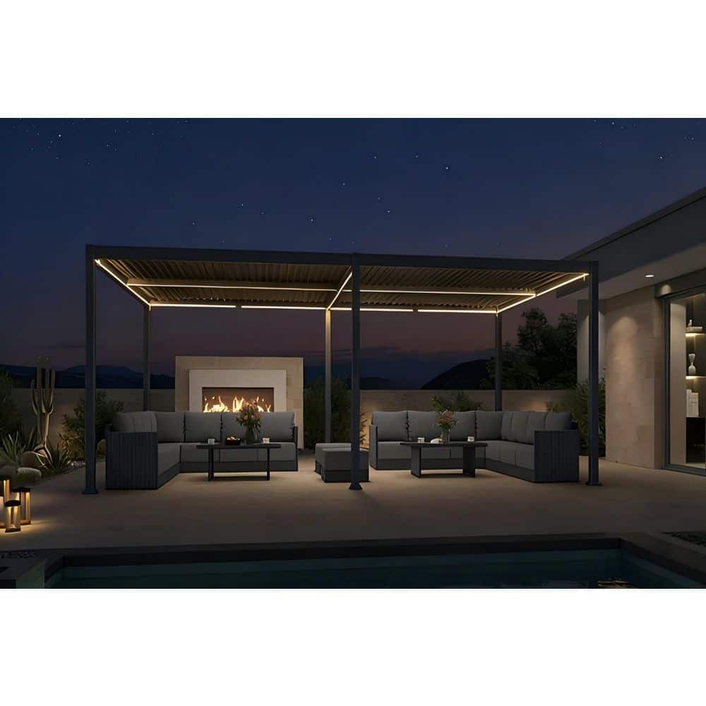 PURPLE LEAF 13 ft. x 25 ft. Gray Aluminum Outdoor Louvered Pergola