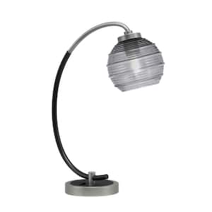 Delgado 18.25 in. Graphite and Matte Black Accent Desk Lamp with Smoke Ribbed Glass Shade