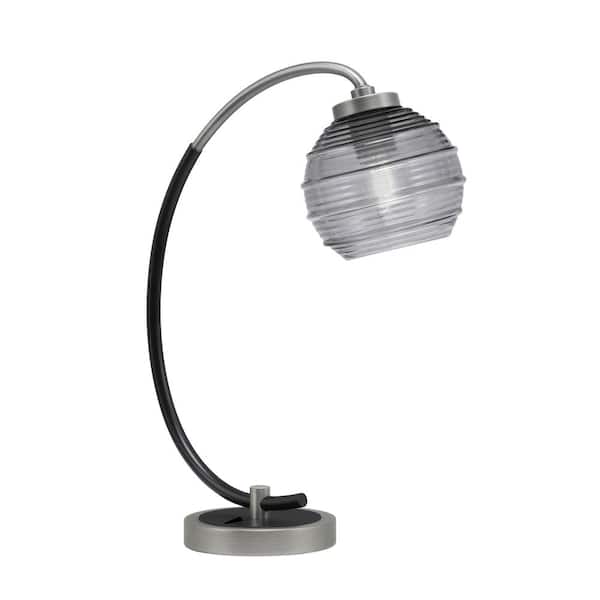Unbranded Delgado 18.25 in. Graphite and Matte Black Accent Desk Lamp with Smoke Ribbed Glass Shade