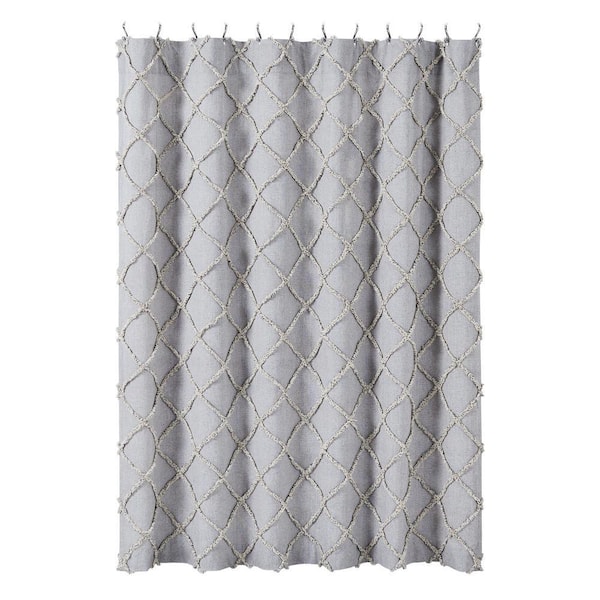 Frayed Lattice 72 in Creme and Black Shower Curtain
