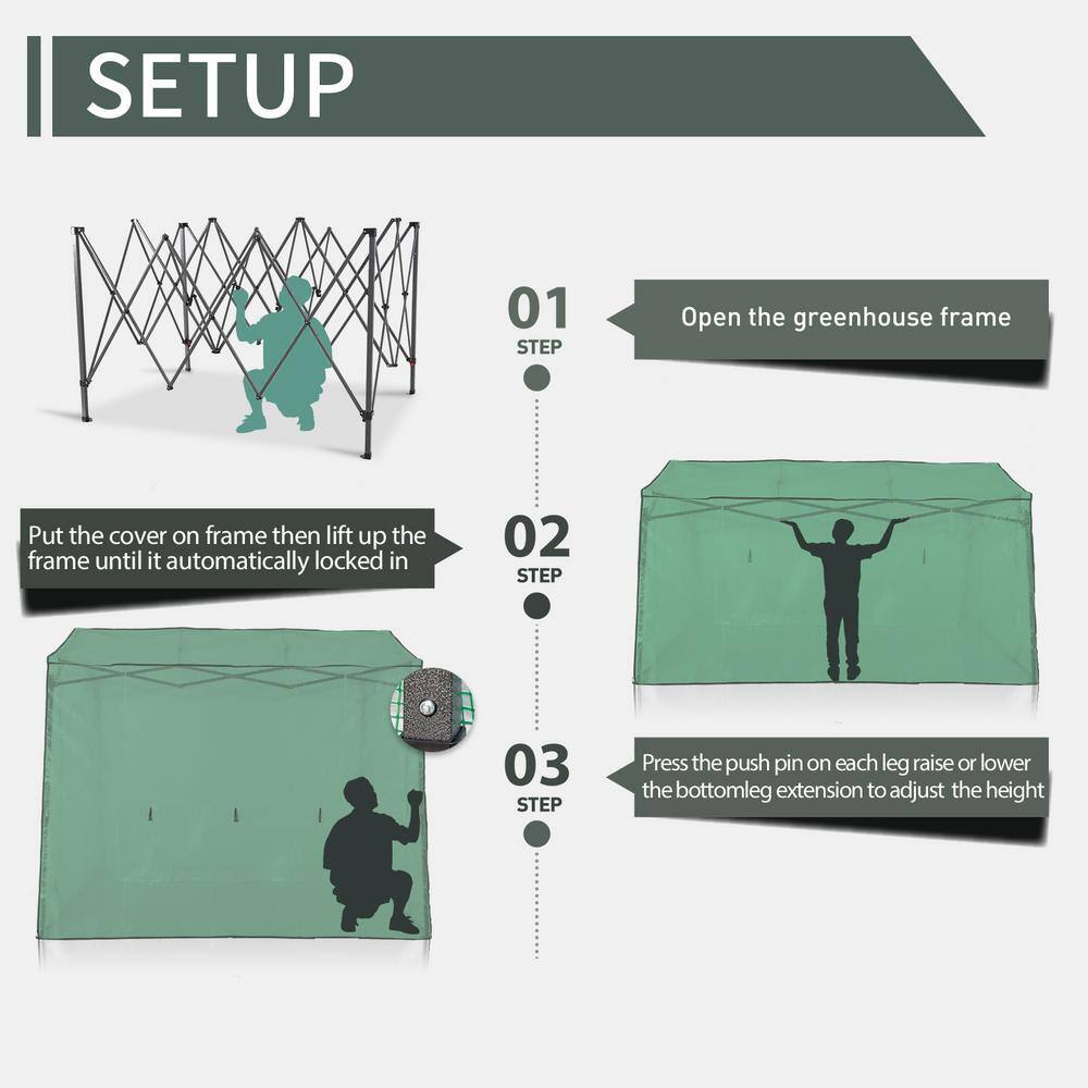 Green 7 ft x 8.5 ft PE Pop-Up Walk-In Greenhouse with Roll-Up Windows