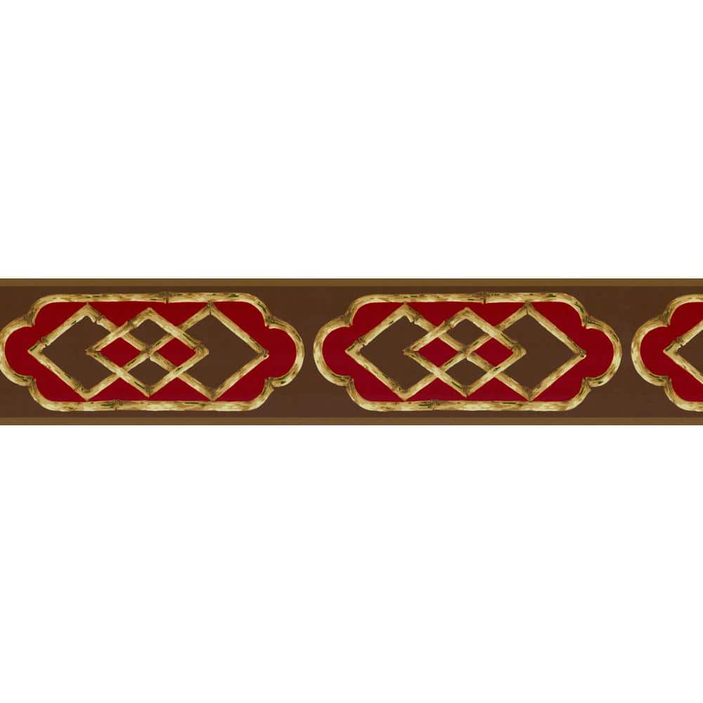 Falkirk Brin II Brown, Red Shapes Abstract Pre-Pasted Wallpaper Border