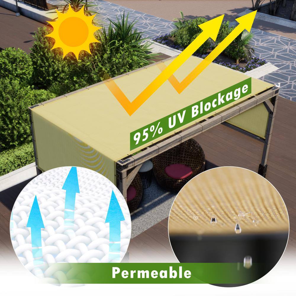 Beige 10' x 20' HDPE Pergola Shade Canopy with Stainless Steel Rods