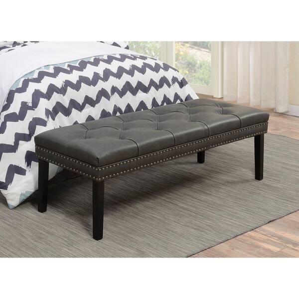 Unbranded Faux Leather Diamond Tufted Lummus Steel Gray Upholstered Bed Bench