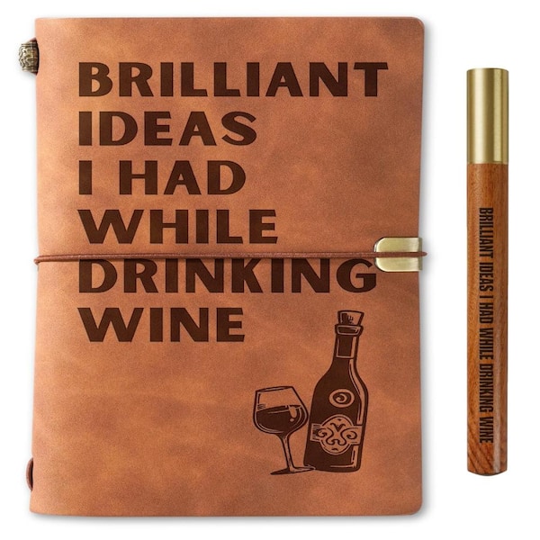 Leather Journal Notebook with Pen and Card Slots Refillable Lined 140 Pages Wine-Themed Cover Travel