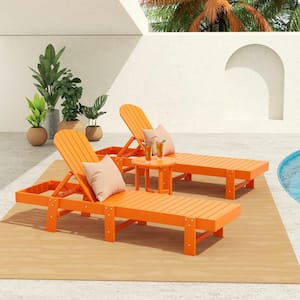Altura 3PC Outdoor Patio Classic Adjustable Adirondack Backrest Chaise Lounge and 18 in. Round Side Table Set, Orange