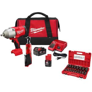 M12/M18 12/18V Lithium-Ion Cordless 3/8 in. Ratchet & 1/2 in. Impact Wrench Combo Kit w/Socket Set (19-Piece)