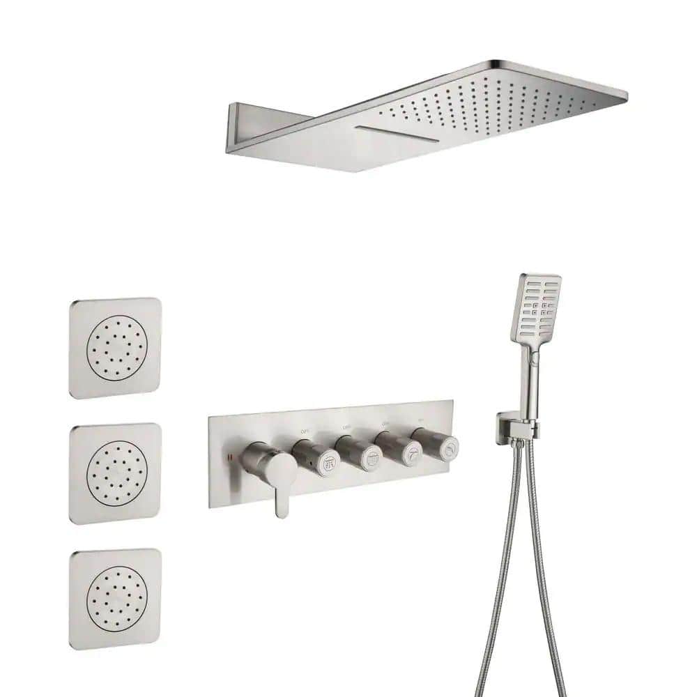 3-Spray Waterfall High Pressure Wall Mounted Shower System with 3 Body Sprays and Handheld Shower in Brushed Nickel price history on PriceWatchPro