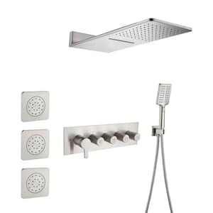 3-Spray Waterfall High Pressure Wall Mounted Shower System with 3 Body Sprays and Handheld Shower in Brushed Nickel