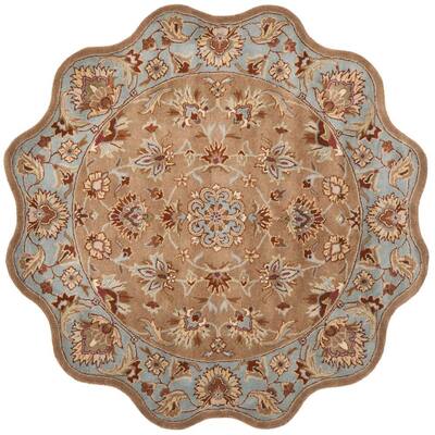 Heritage Beige/Blue 6 ft. Scalloped Round Area Rug