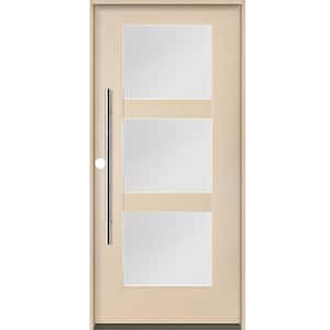 Modern Faux Pivot 36 in. x 80 in. 3-Lite Right-Hand/Inswing Satin Etched Glass Unfinished Fiberglass Prehung Front Door