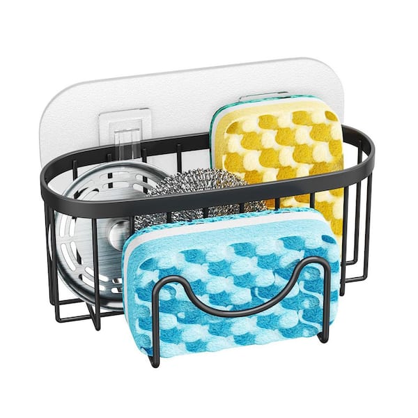 Black Stainless Steel Kitchen Sink Sponge Holder with M-Shaped Design 2 Installation Organizer Rustproof Caddy