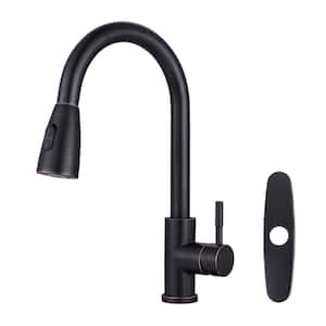 Single-Handle High Arc Kitchen Faucet with Pull Down Sprayer and Deckplate in Oil Rubbed Bronze