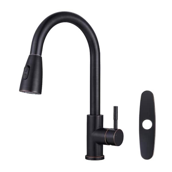 ARCORA Single-Handle High Arc Kitchen Faucet with Pull Down Sprayer and Deckplate in Oil Rubbed Bronze