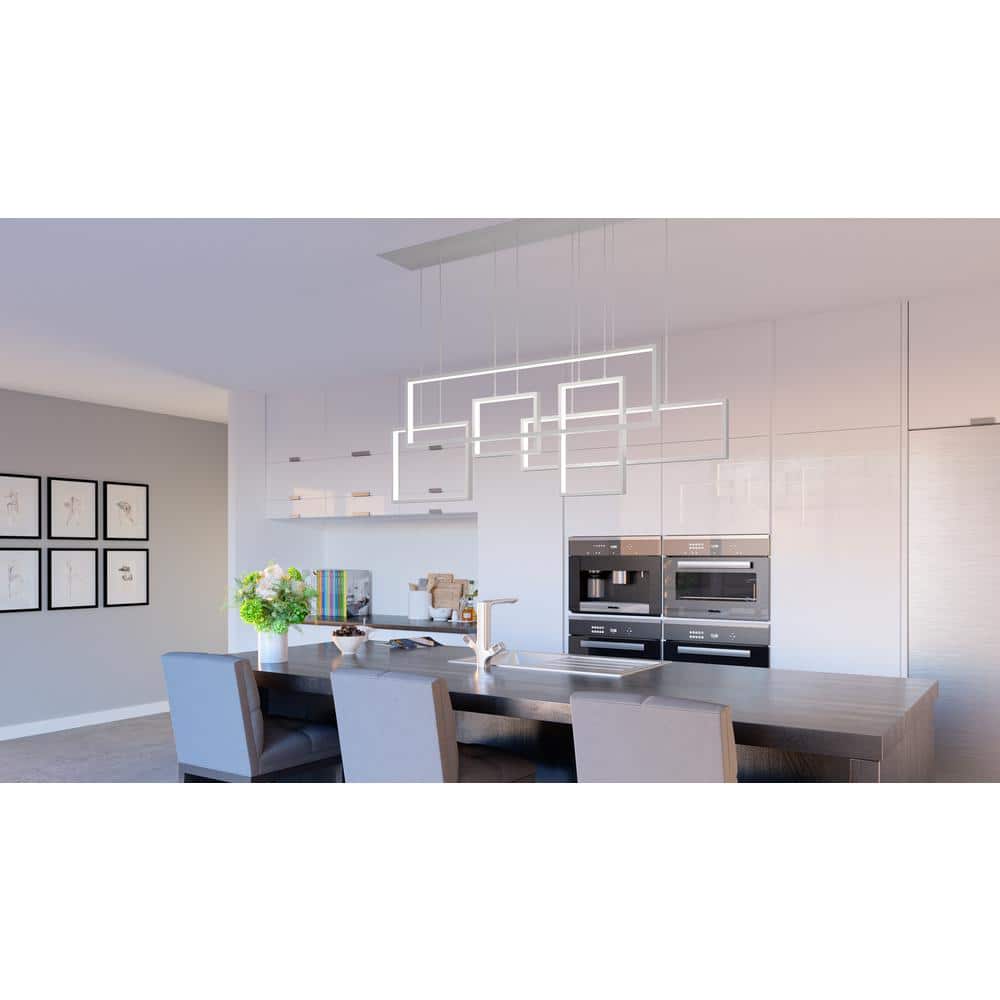 Brushed Aluminum LED Linear Chandelier with Geometric Frames