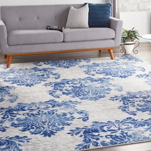 Whimsicle Ivory Navy 8 ft. x 10 ft. Floral Farmhouse Area Rug