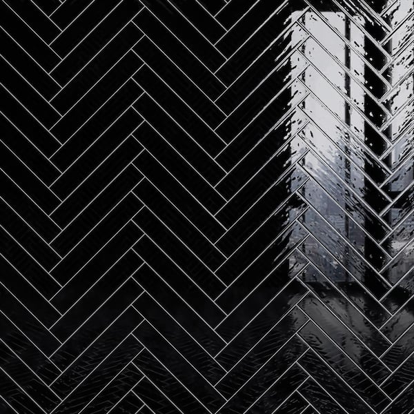 MOLOVO Nova Black 1.97 in. x 11.81 in. Polished Ceramic Subway