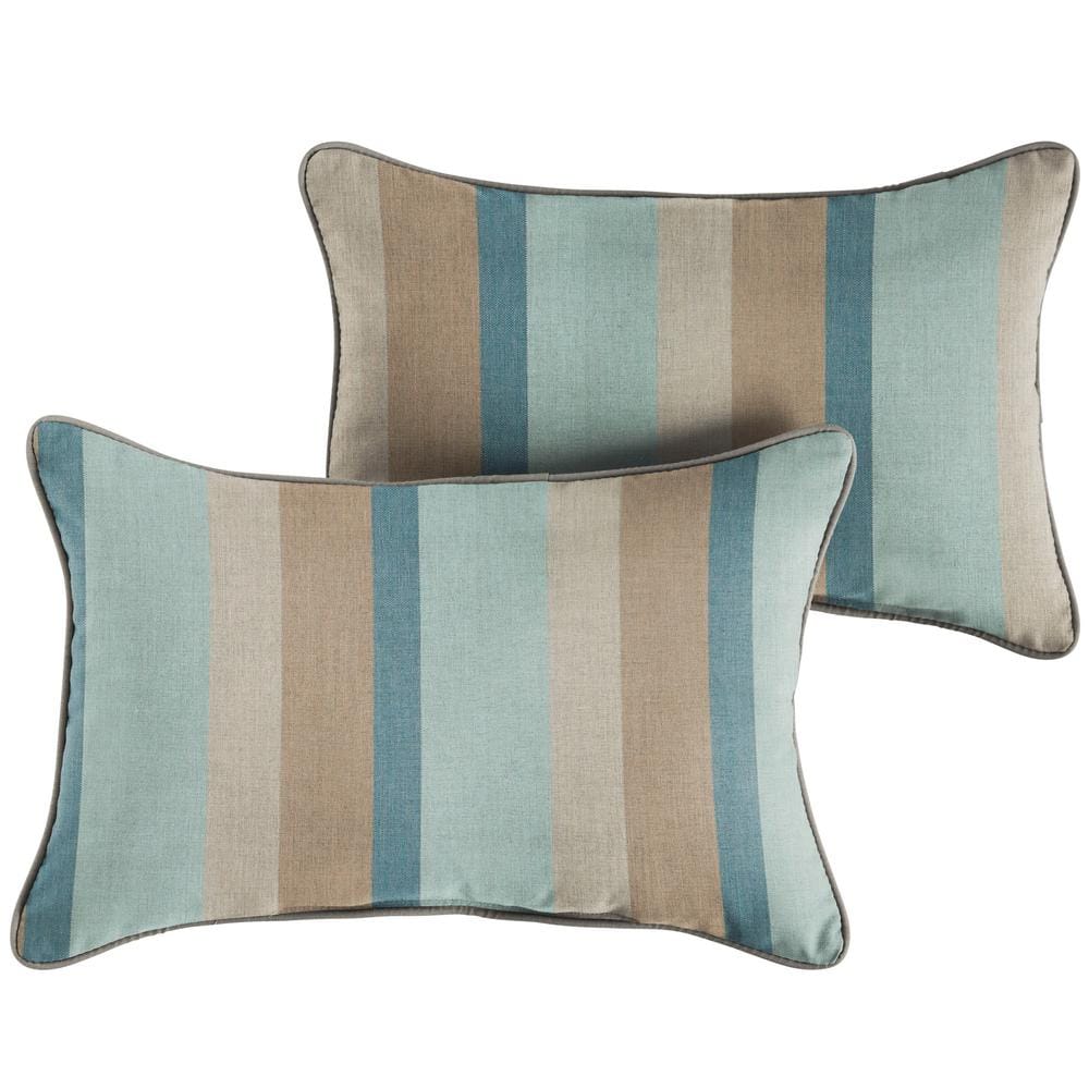 Sunbrella Blue Taupe Stripe with Silver Grey Rectangular Outdoor Corded Lum