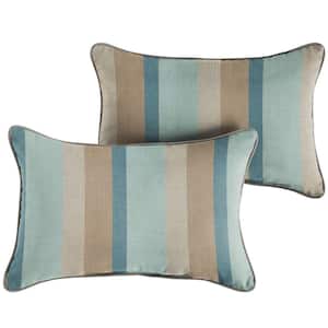 Sunbrella Blue Taupe Stripe with Silver Grey Rectangular Outdoor Corded Lumbar Pillows (2-Pack)