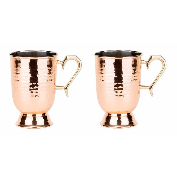 Old Dutch 16 oz. Solid Copper Hammered Tankard with Brass Handle (Set of 2)