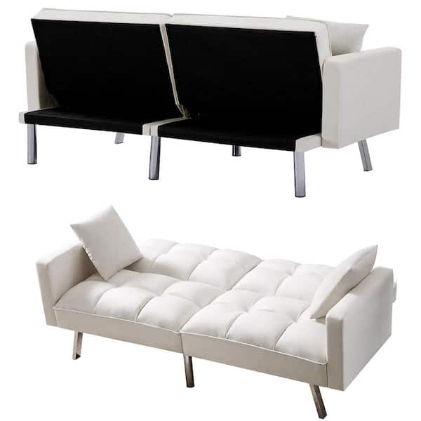 Unbranded 74 in. Beige Velvet 2-Seater Loveseat with 2 Pillows and Adjustment function