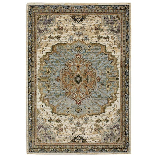 2' X 3' Ivory And Blue Oriental Area Rug