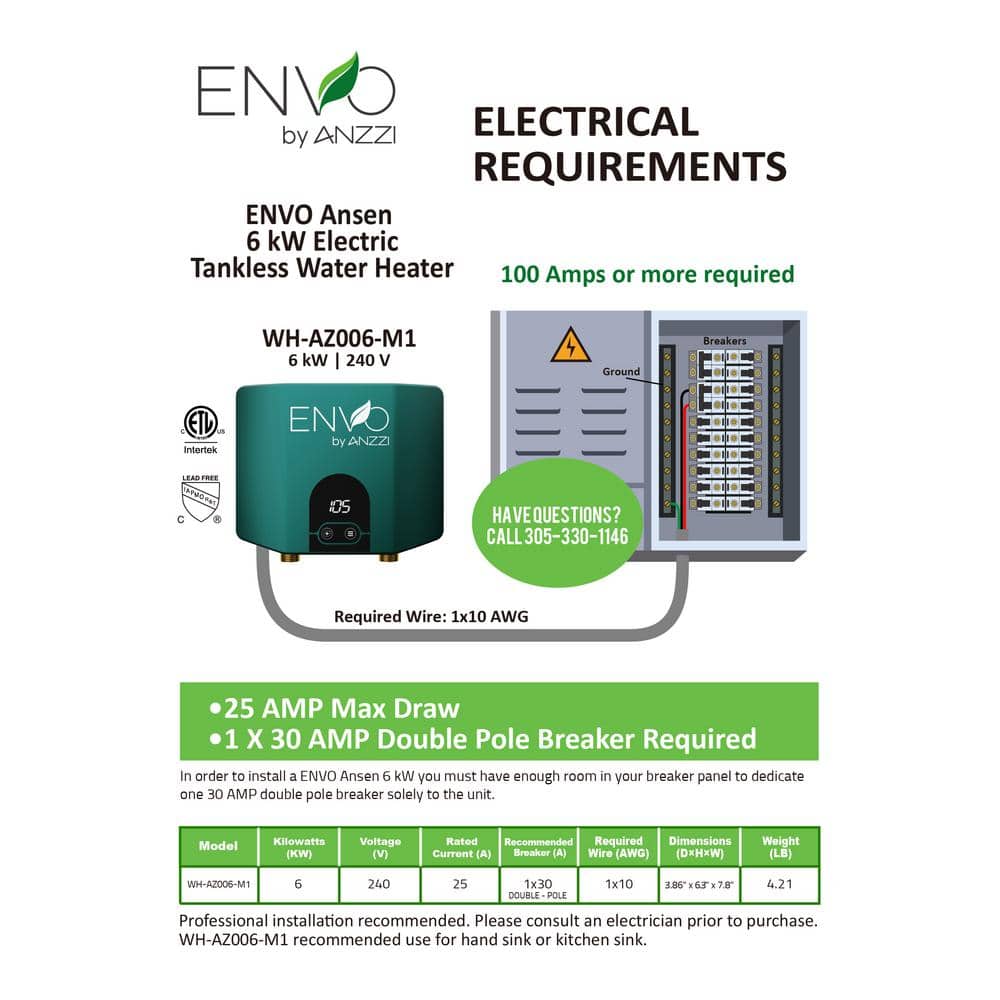 Envo Ansen 6 kW Green Tankless Electric Water Heater