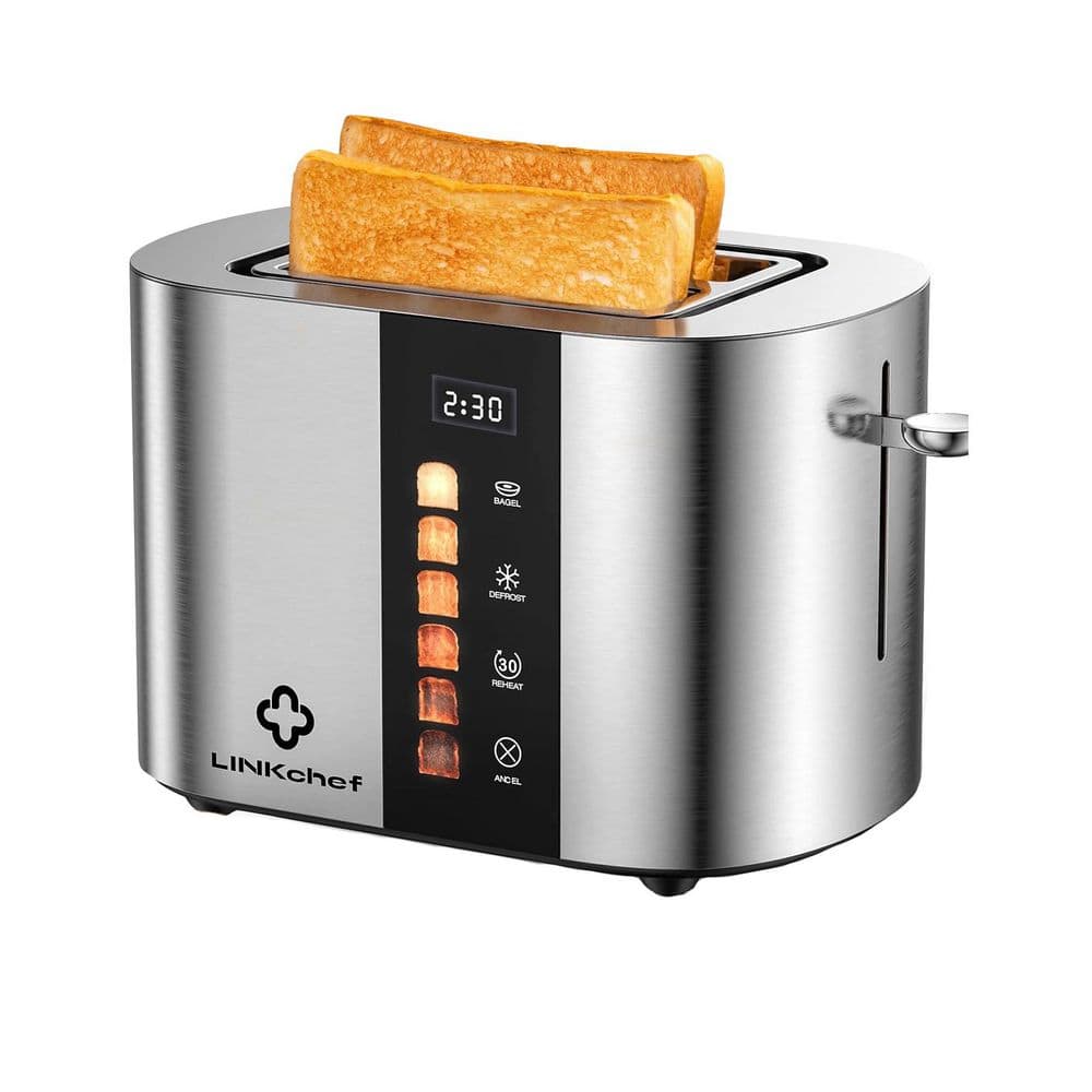 800 W 2-Slice Stainless Steel Wide Slot Toaster with Touch Screen Control and Removable Crumb Tray