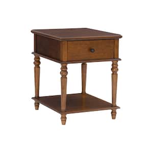 Mahan Hazelnut Rectangular Side Table with Drawer and Shelf