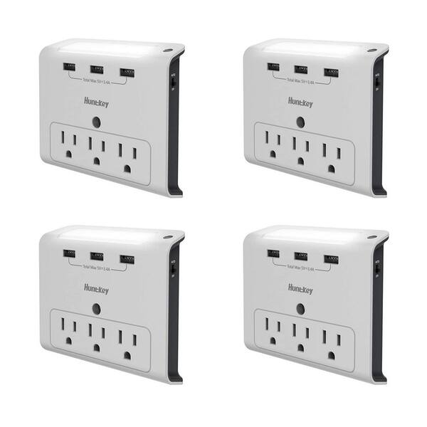 Huntkey Wall Mount Outlet with 3, 2.1 Amp USB Ports and Outlets in Gray (4-Pack)